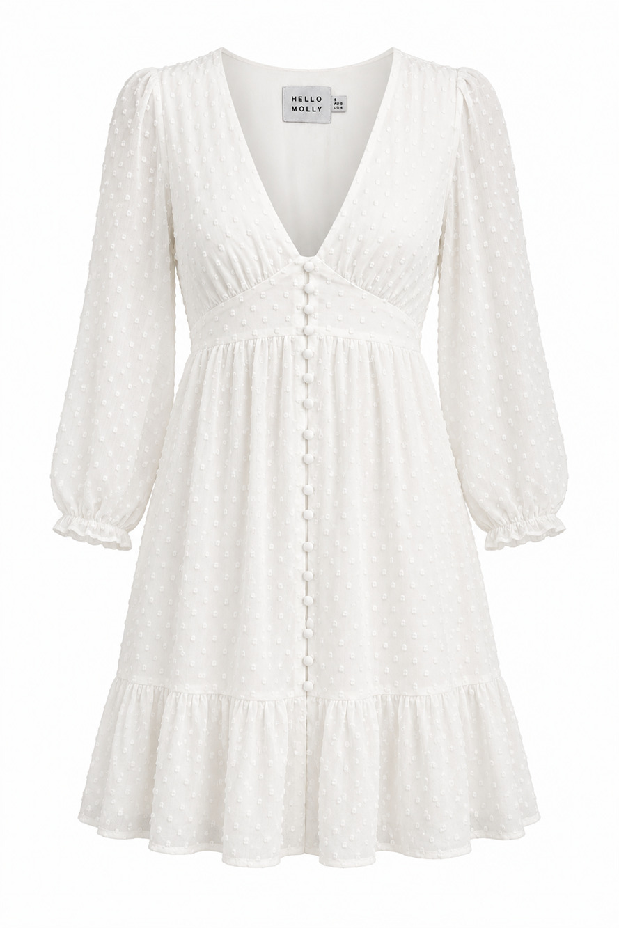 Hello Molly White Swiss Dot Mini Dress – Women's Small (US 4 / AU 8)